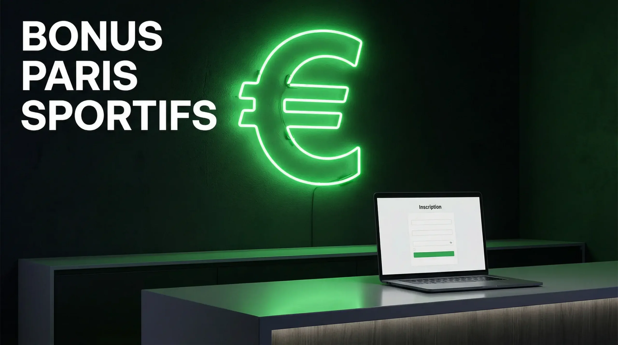 Bonus paris sportifs : panneau promotionnel lumineux avec le symbole € devant un bureau de bookmaker