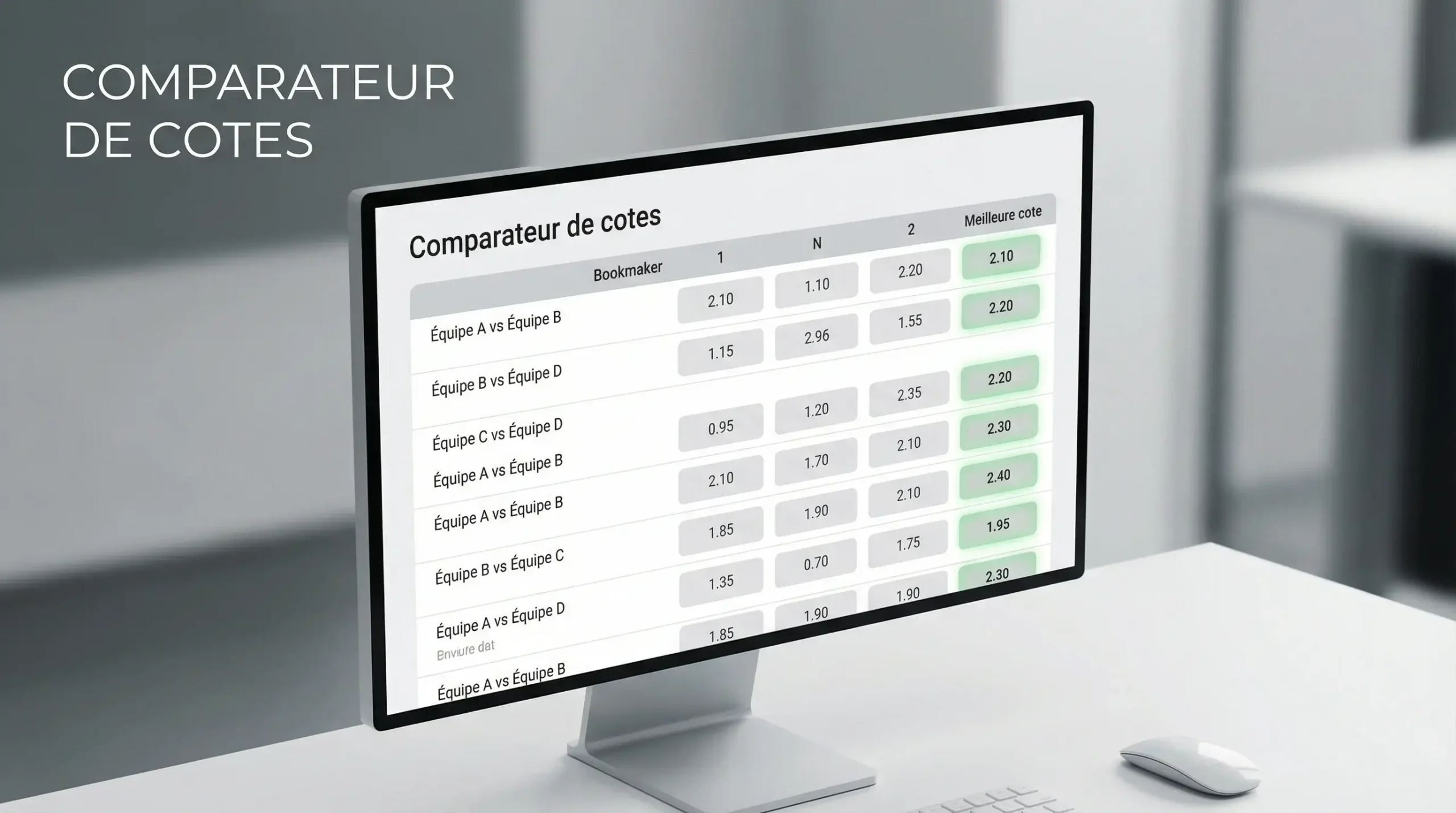 Comparateur de cotes : écran d'ordinateur affichant plusieurs colonnes de chiffres côte à côte