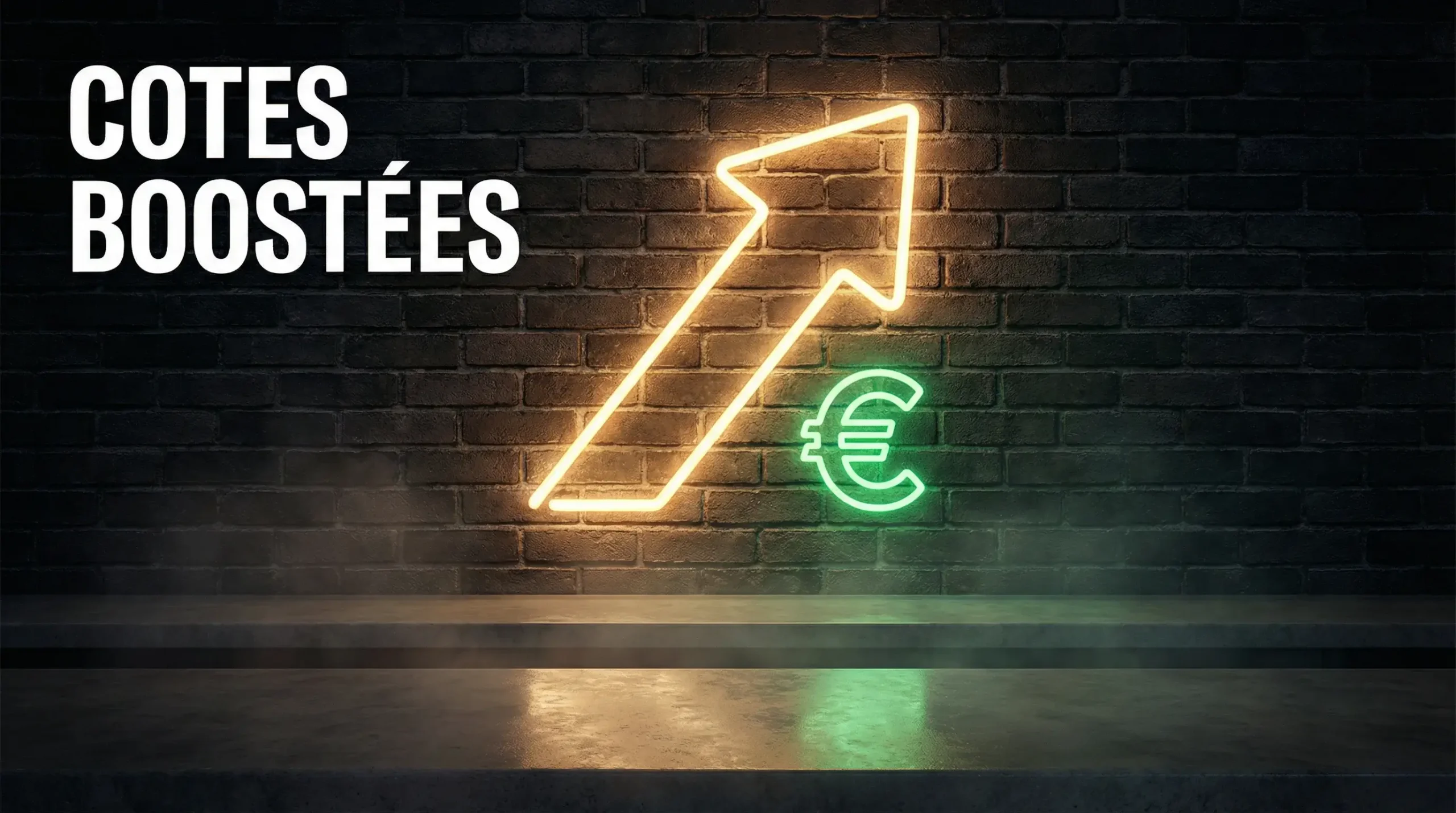 Cotes boostées : enseigne lumineuse avec une flèche vers le haut et le symbole € dans un bar sportif