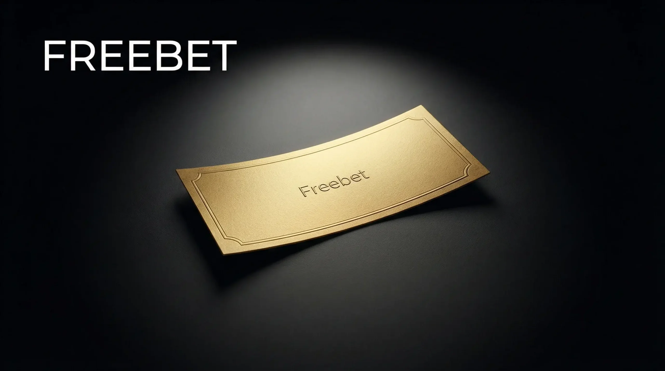 Freebet : ticket de pari gratuit doré posé sur une surface sombre avec un éclairage dramatique