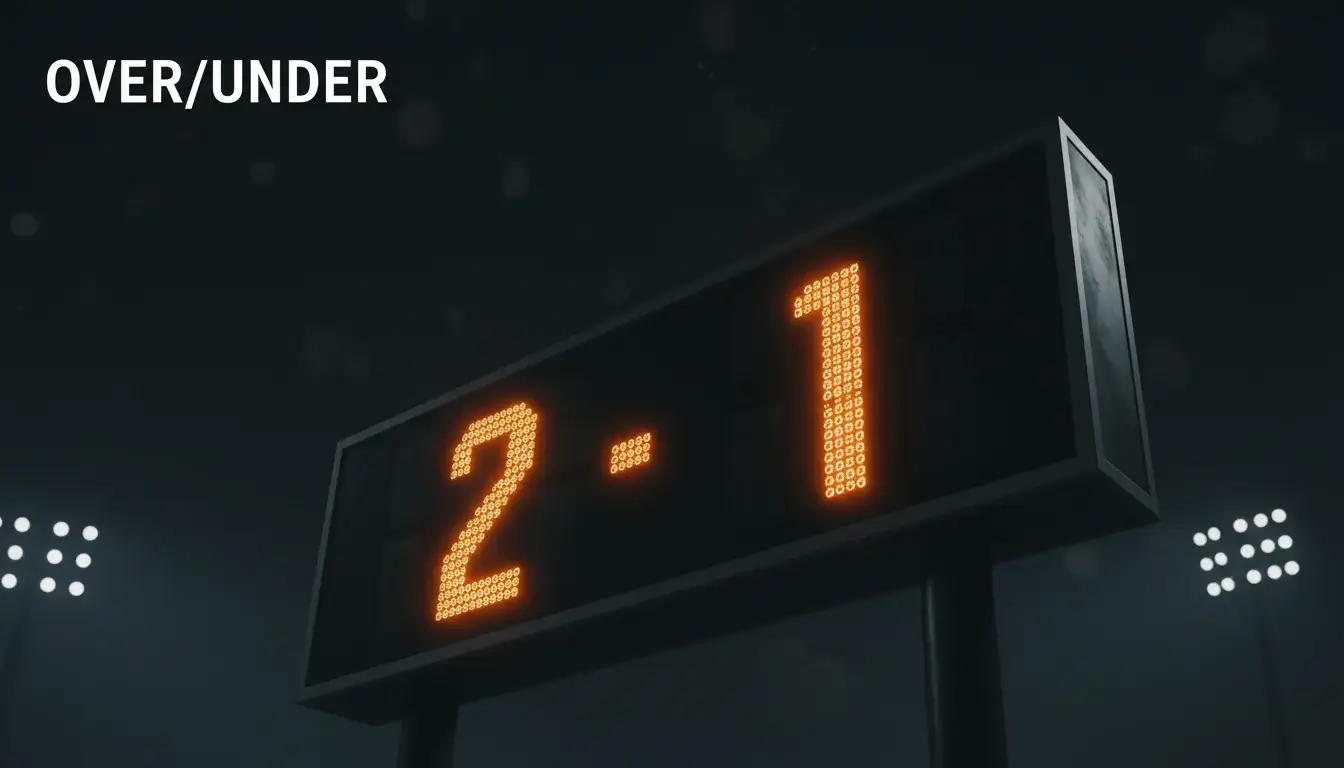 Over/under paris sportifs : tableau d'affichage de score lumineux dans un stade de football montrant les chiffres