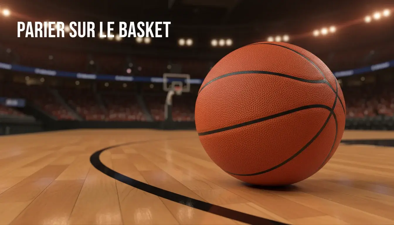 Parier sur le basket : ballon de basketball orange au bord d'un terrain de parquet ciré sous les lumières d'une salle