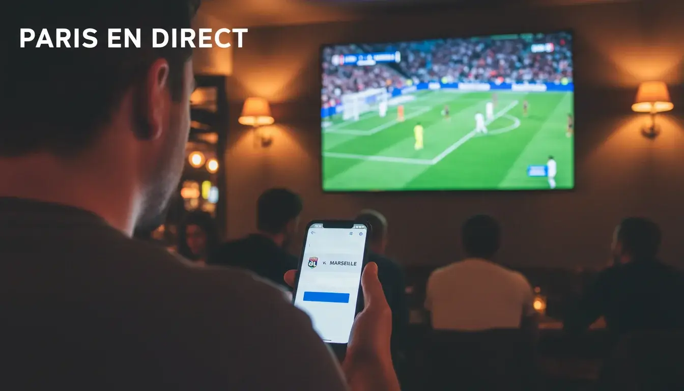 Paris en direct : supporter regardant un match de football sur grand écran dans un bar sportif