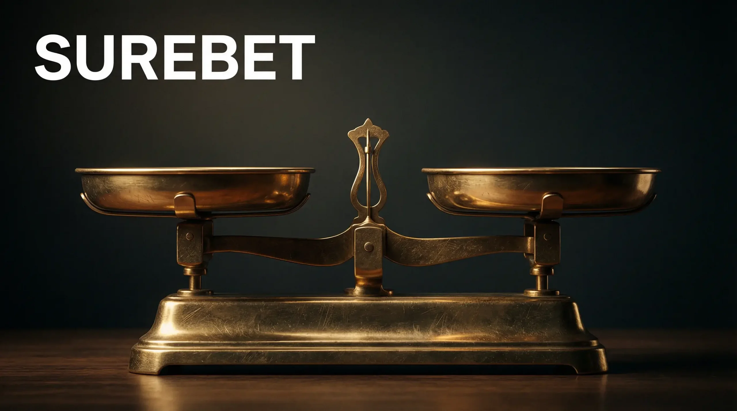 Surebet : balance dorée en équilibre parfait sur un fond sombre symbolisant l'arbitrage